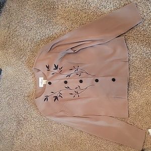 Worthington Brown Vintage Dress Jacket or Blouse XS/S Black Floral Detailss